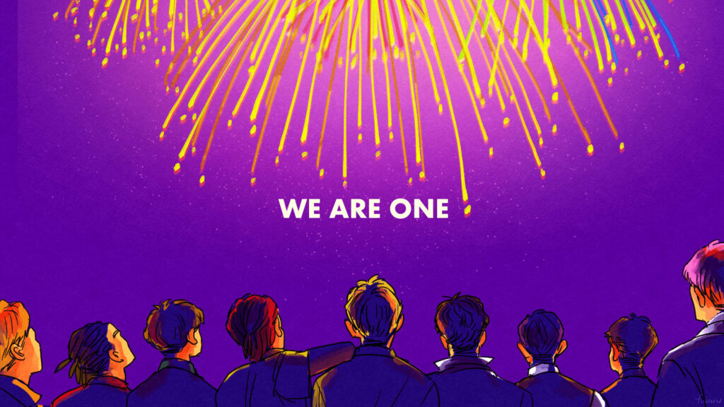 Vibrant EXO Wallpaper: Unity Under Colorful Fireworks Display