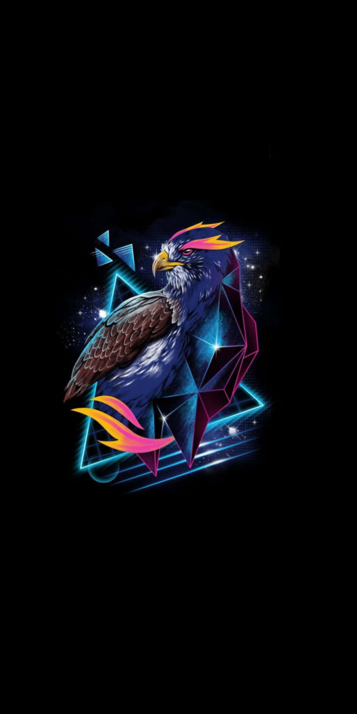 Vivid Digital Eagle Wallpaper with Neon Geometric Design