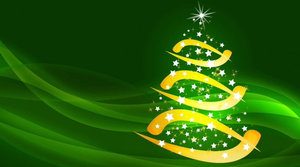 Vibrant Eco-Friendly Christmas Tree Wallpaper with Golden Ribbons