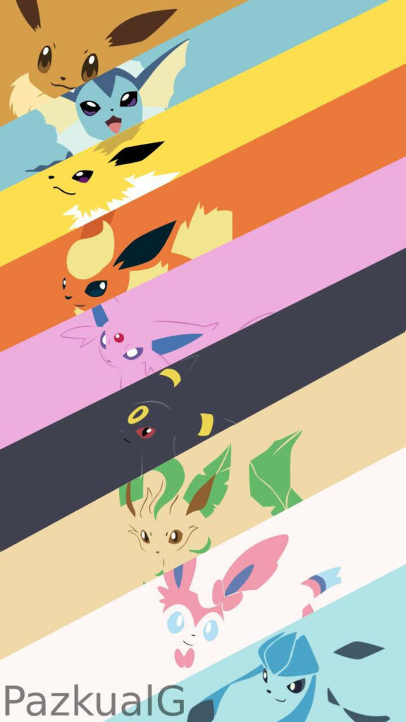 Vibrant Eevee Evolutions Wallpaper with Colorful Background Design