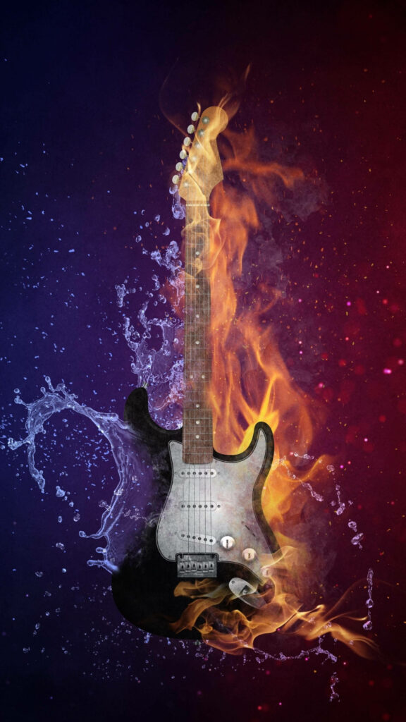 Dynamic Electric Guitar Wallpaper: Flames & Water Contrast
