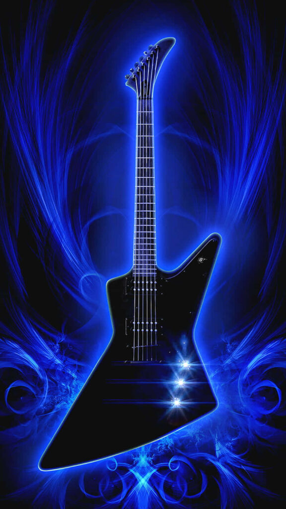 Vibrant Electric Guitar Wallpaper with Dynamic Blue Lighting Effects