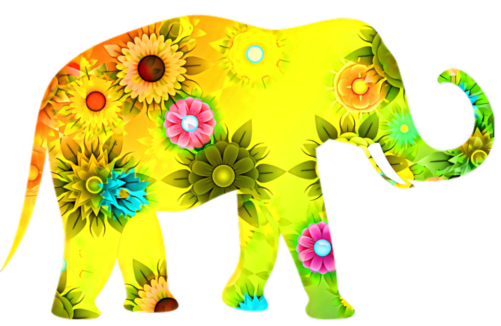 Vibrant Elephant Silhouette Wallpaper with Colorful Floral Design