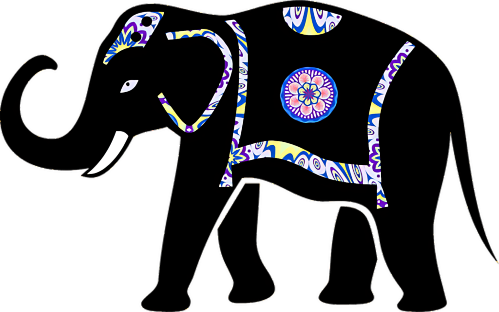 Vibrant Elephant Silhouette Wallpaper: Artistic Textile Design