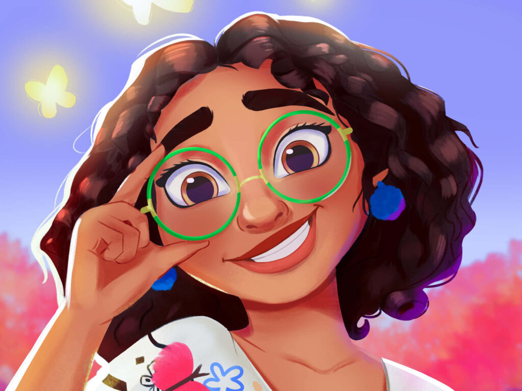 Colorful Encanto Wallpaper: Mirabel Madrigal Smiling with Butterflies