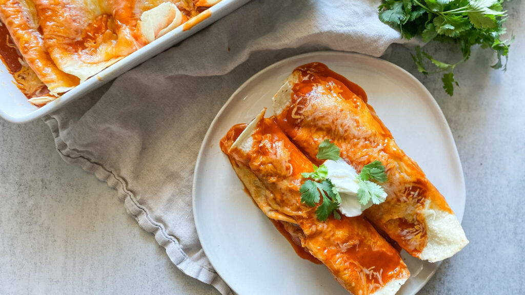 Vibrant Enchiladas Wallpaper with Chili Salsa & Fresh Cilantro