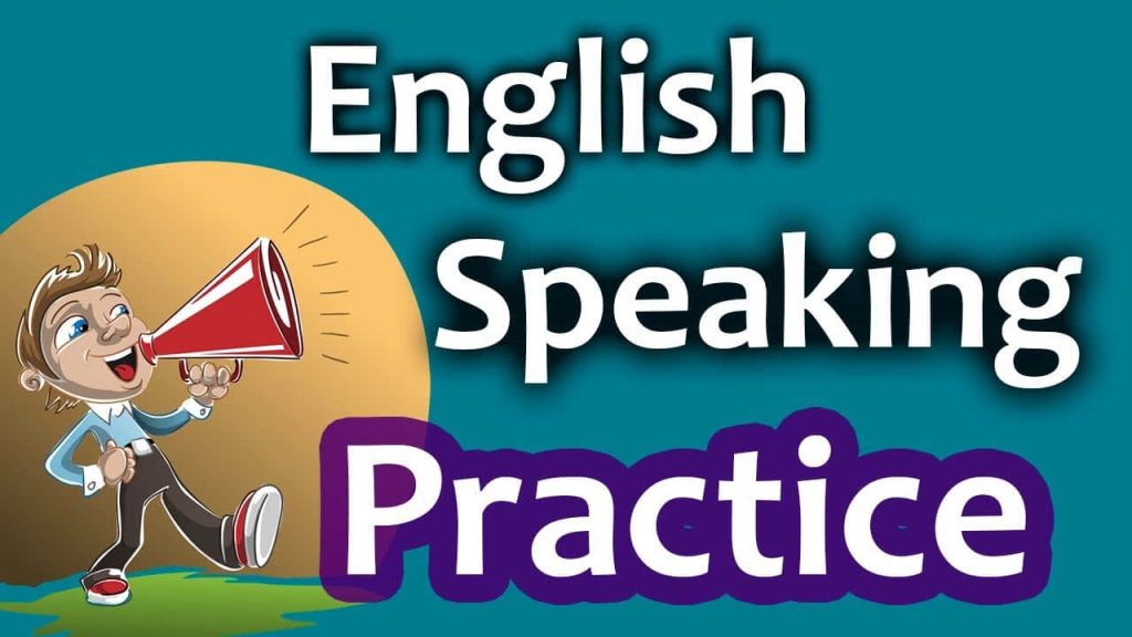 Cheerful cartoon with red megaphone on teal background English speaking practice illustration Wallpaper