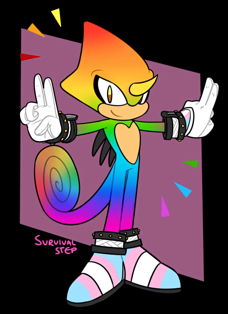 Espio The Chameleon vibrant wallpaper with rainbow gradient and dynamic geometric background