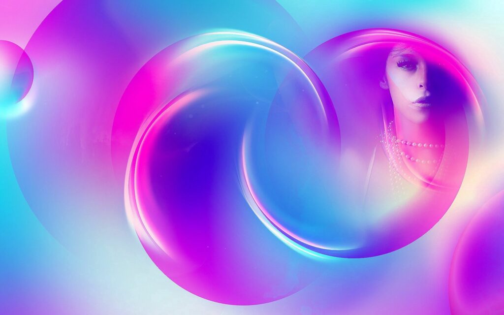Vibrant Ethereal Wallpaper: Girl's Face in Colors of Purple, Pink & Blue