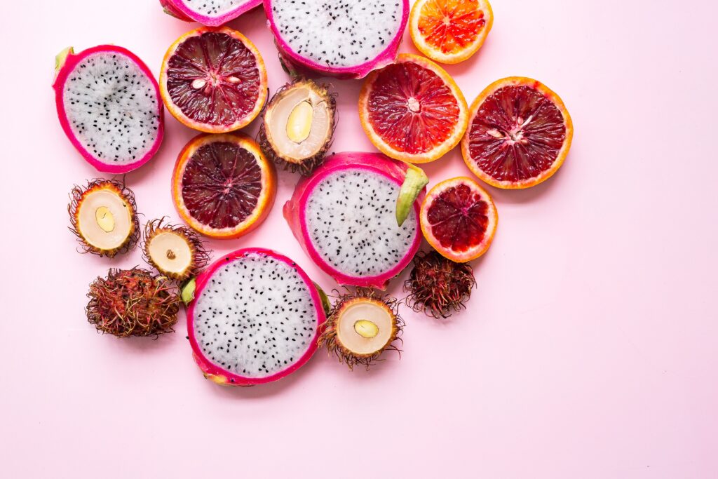 Exotic Fruits Wallpaper: Colorful Pitaya, Rambutan & Blood Oranges