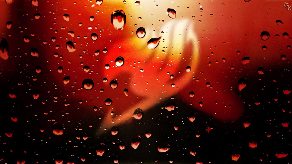 Artistic Fairy Tail Wallpaper: Close-Up Water Droplet on Fiery Background
