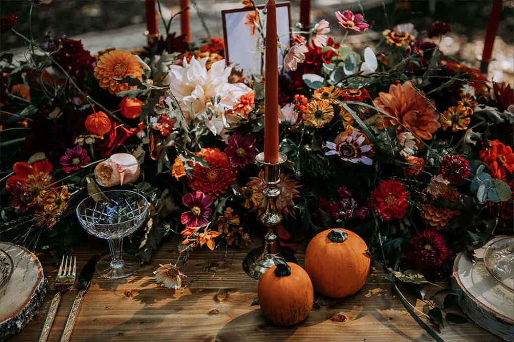 Vibrant Fall Flowers and Pumpkins: Cozy Autumn Wallpaper Background