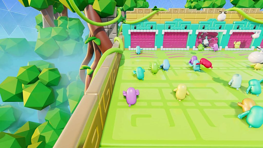 Fall Guys Ultimate Knockout Door Dash level colorful beans racing bright green course wallpaper