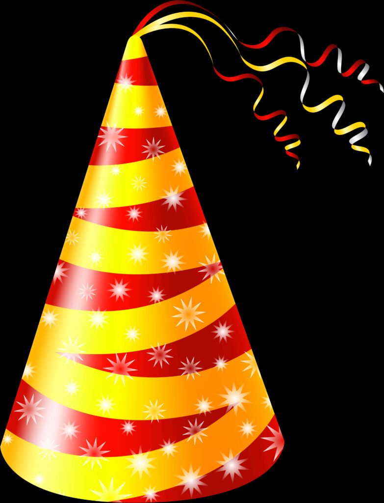 Festive Wallpaper: Colorful Party Hat with Star Patterns & Ribbons