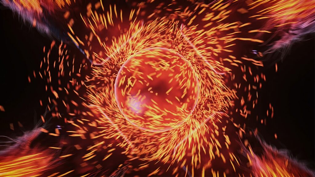 Vivid Fiery Ball Wallpaper: Dynamic Sparks & Energizing Colors