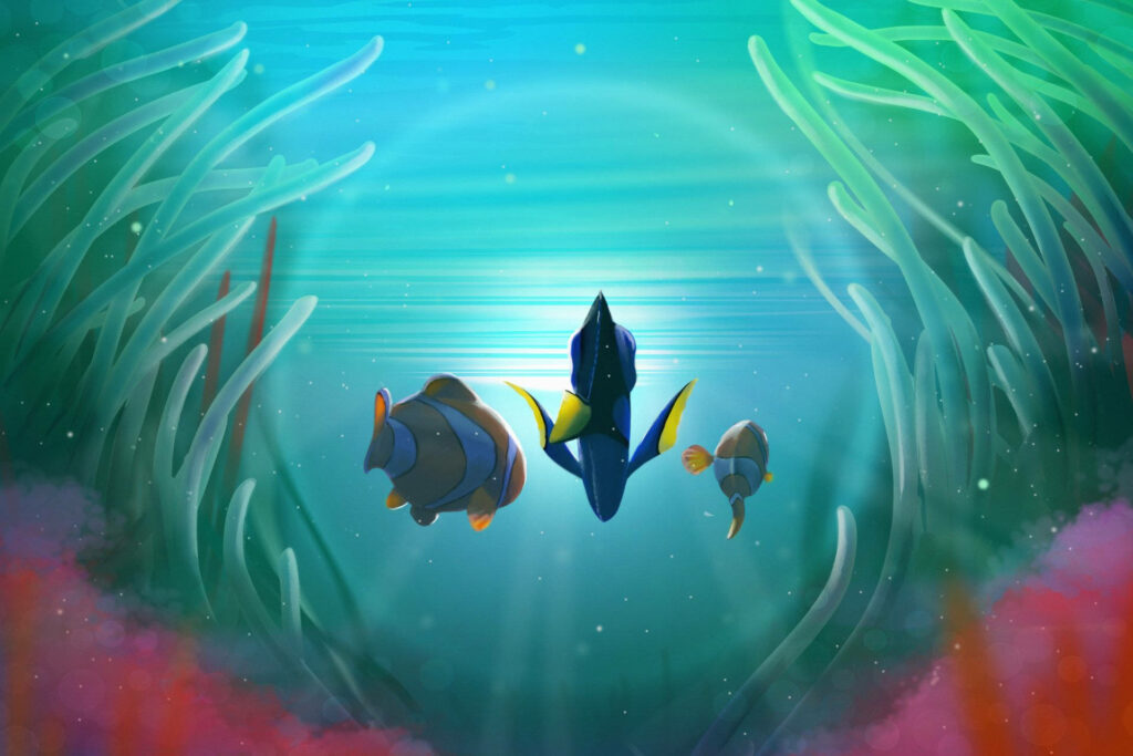 Vibrant Finding Nemo Wallpaper: Marlin, Dory & Nemo Underwater Art