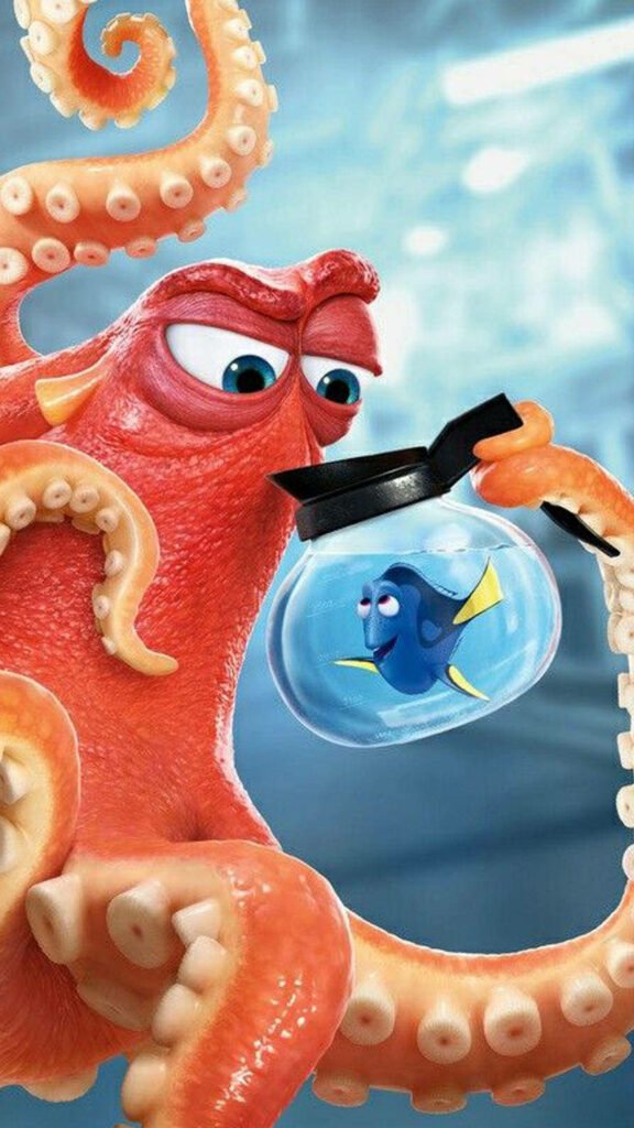 Underwater Dory & Hank: Humorous Coffee Pot Wallpaper Background