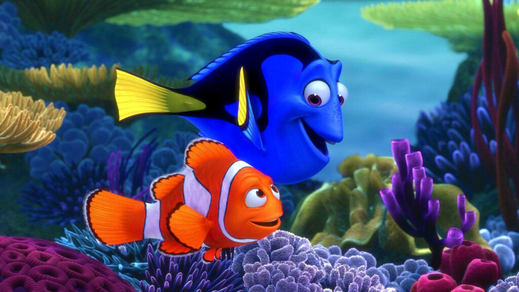 Underwater Adventure Wallpaper: Dory & Marlin in Vibrant Coral Scene