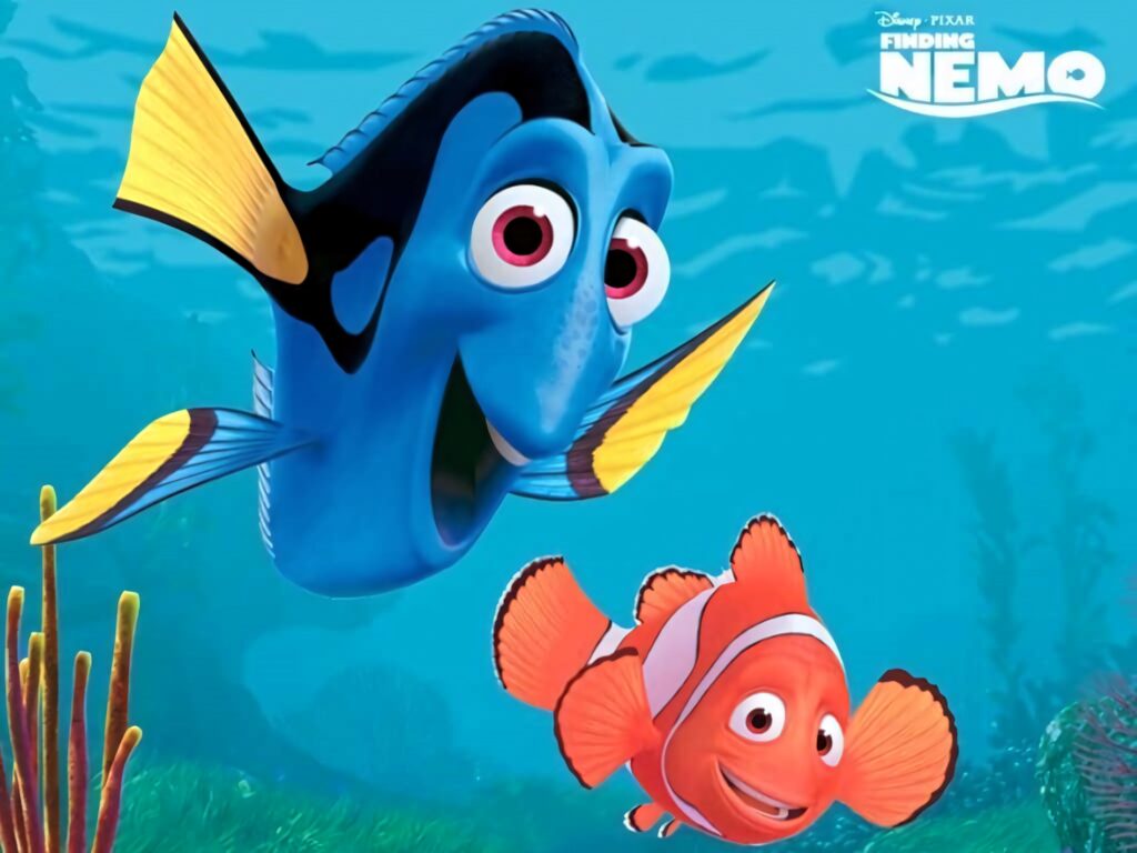 Cheerful Finding Nemo Wallpaper: Dory & Nemo's Joyful Underwater Scene