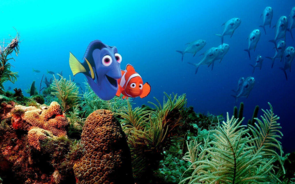 Vibrant Finding Nemo Wallpaper: Nemo & Dory in Stunning Seascape