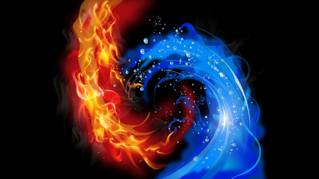 Vibrant Fire and Water Abstract Wallpaper - Dynamic Contrast Design