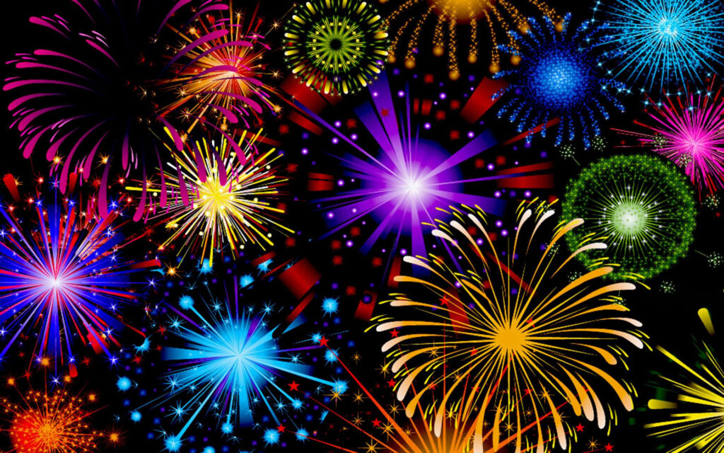 Vibrant colorful fireworks explode in night sky celebrating success festive celebration wallpaper