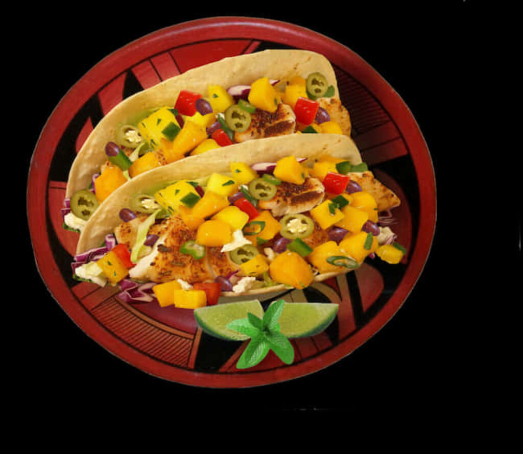 Colorful Fish Tacos with Mango Salsa - Vibrant Wallpaper Background