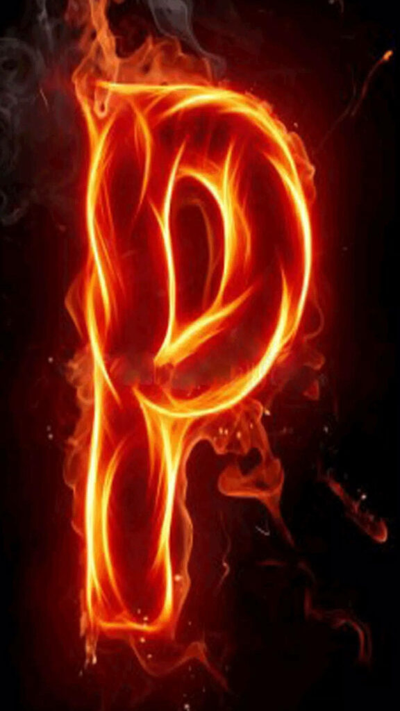 Bold 'P' Flame Wallpaper: Striking Design on Dark Background