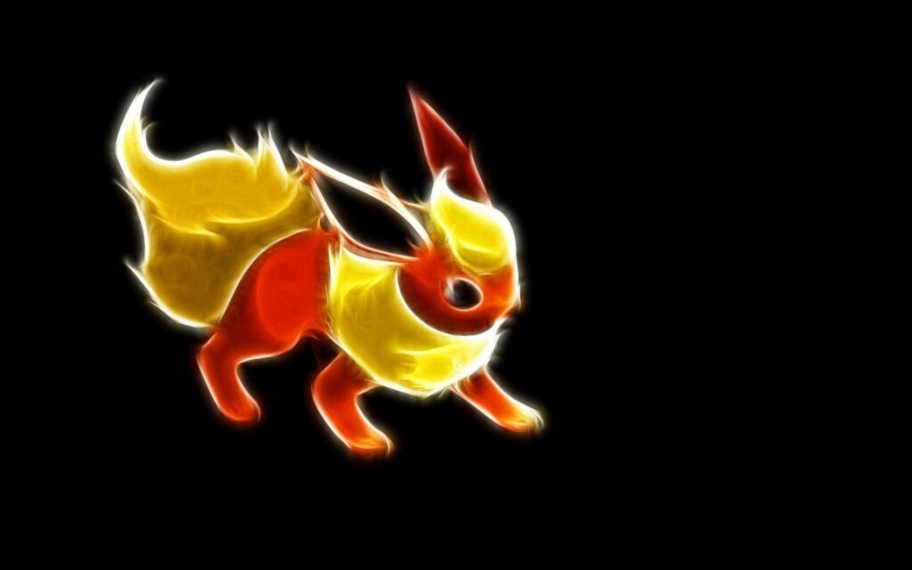 Vibrant Flareon Pokémon Wallpaper on Dark Minimalist Background