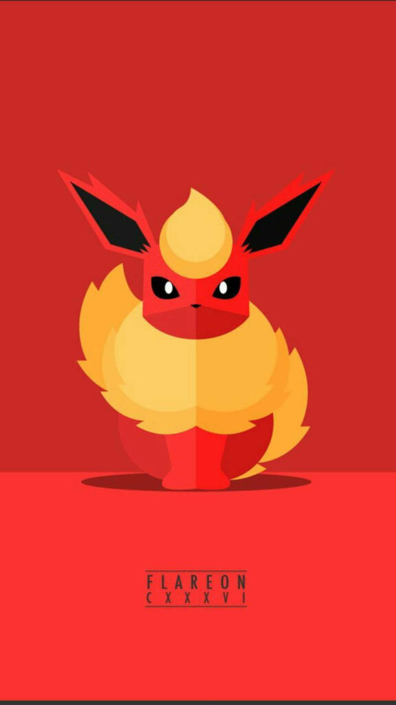 Vibrant Flareon Wallpaper on Bold Red Background - Pokémon Art