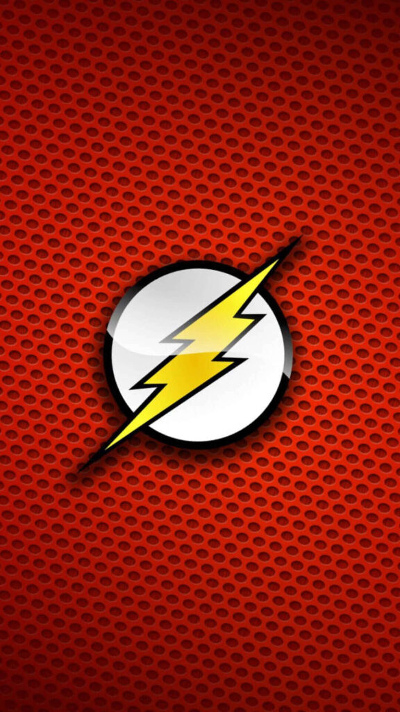 Glossy yellow Flash lightning bolt on textured red background vibrant superhero wallpaper