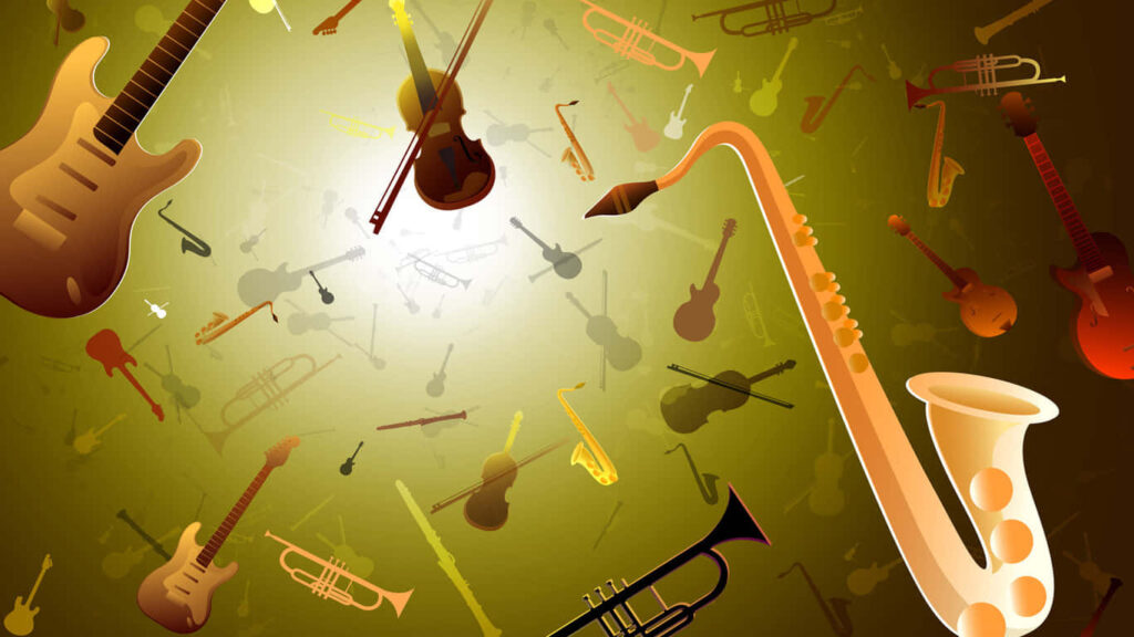 Vibrant Musical Instruments Wallpaper for Music Lovers