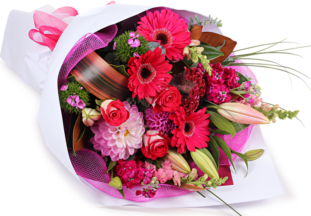 Vibrant Floral Bouquet Wallpaper: Pink Gerbera Daisies & Roses
