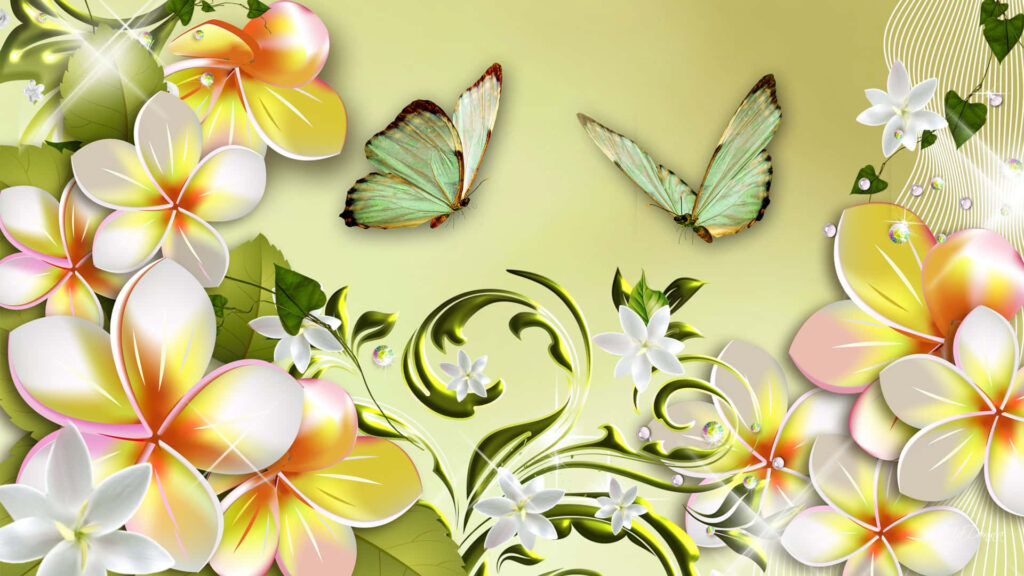 Colorful Floral and Butterfly Wallpaper for a Whimsical Background