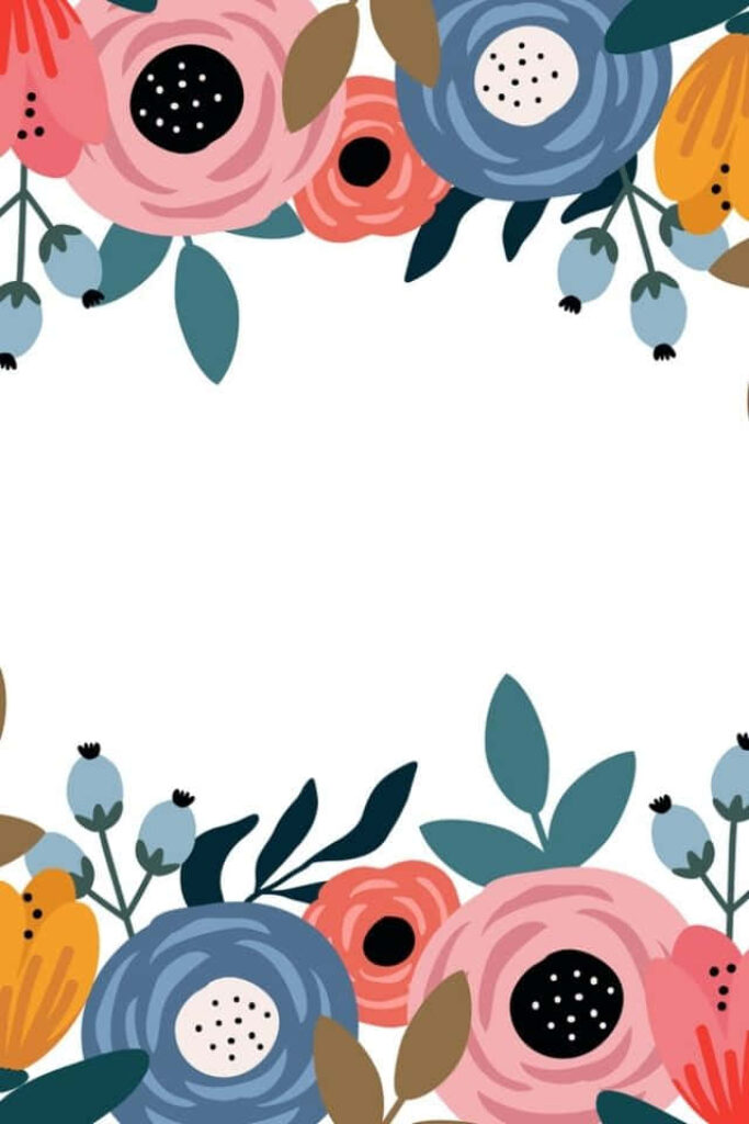 Vibrant Floral Frame Wallpaper: Colorful Blooms & Green Leaves