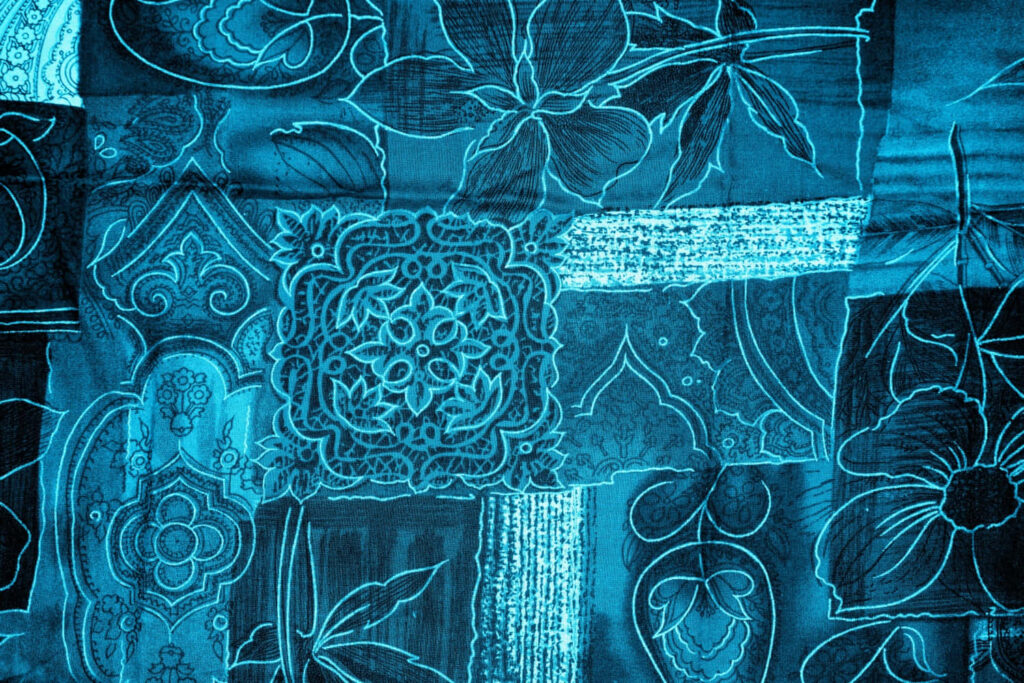 Vibrant Floral and Geometric Blue Wallpaper Background Texture