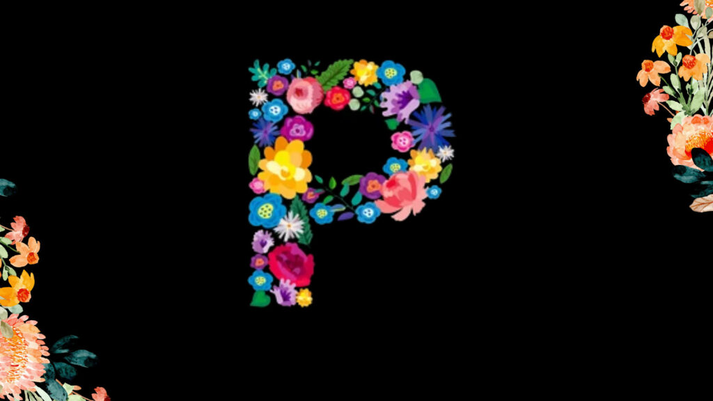 Vibrant Floral Letter P Wallpaper on Black Background