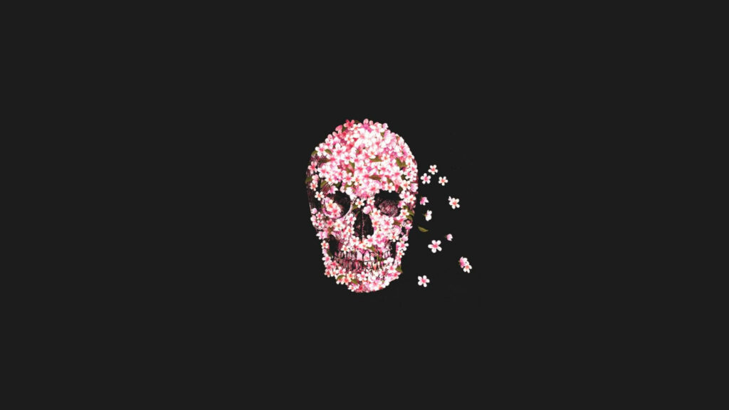 Vibrant Floral Skull Wallpaper with Dark Minimalist Background