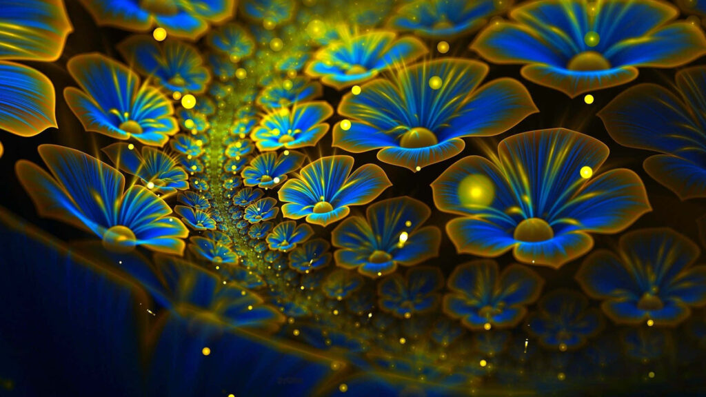 Vibrant Floral Wallpaper: Blue & Gold Garden of Enchantment