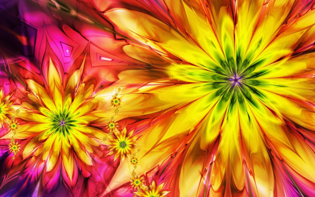 Vibrant Floral Wallpaper: Colorful Yellow, Pink & Green Blooms