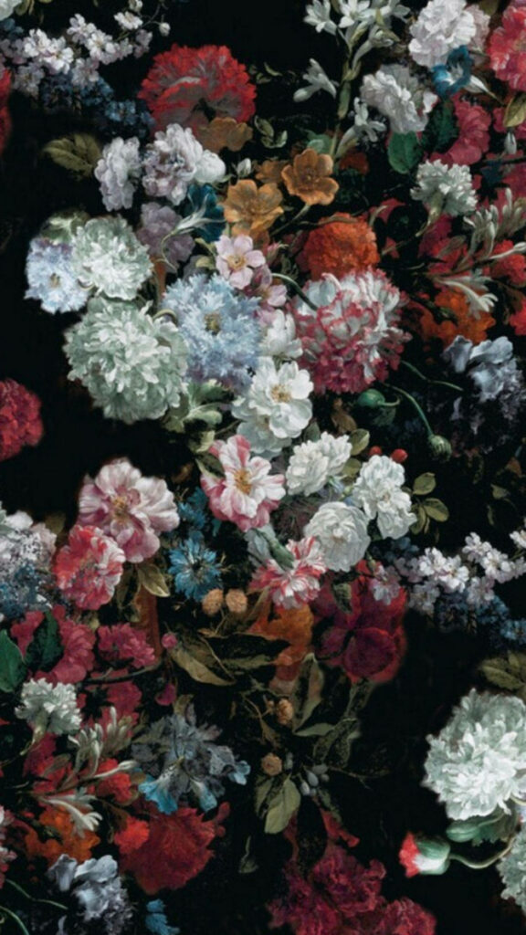 Vibrant Floral Wallpaper: Colorful Blooms on Dark Background
