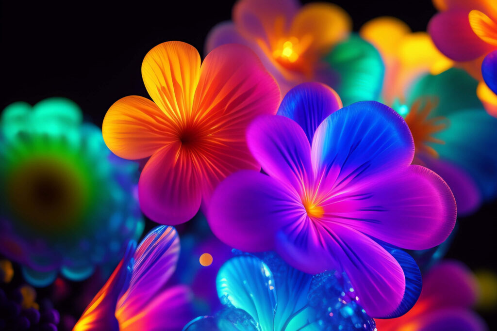 Vibrant Floral Wallpaper: Colorful Blooms on Dark Background