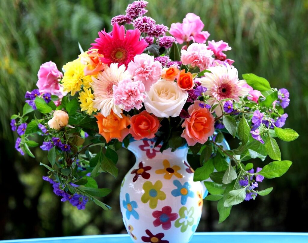 Colorful Floral Wallpaper: Bouquet of Mixed Flowers in Pitcher