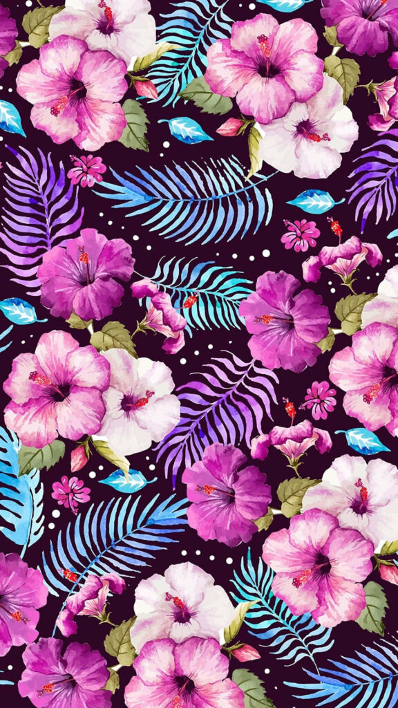 Vibrant Floral Wallpaper: Colorful Blooms & Tropical Leaves Design