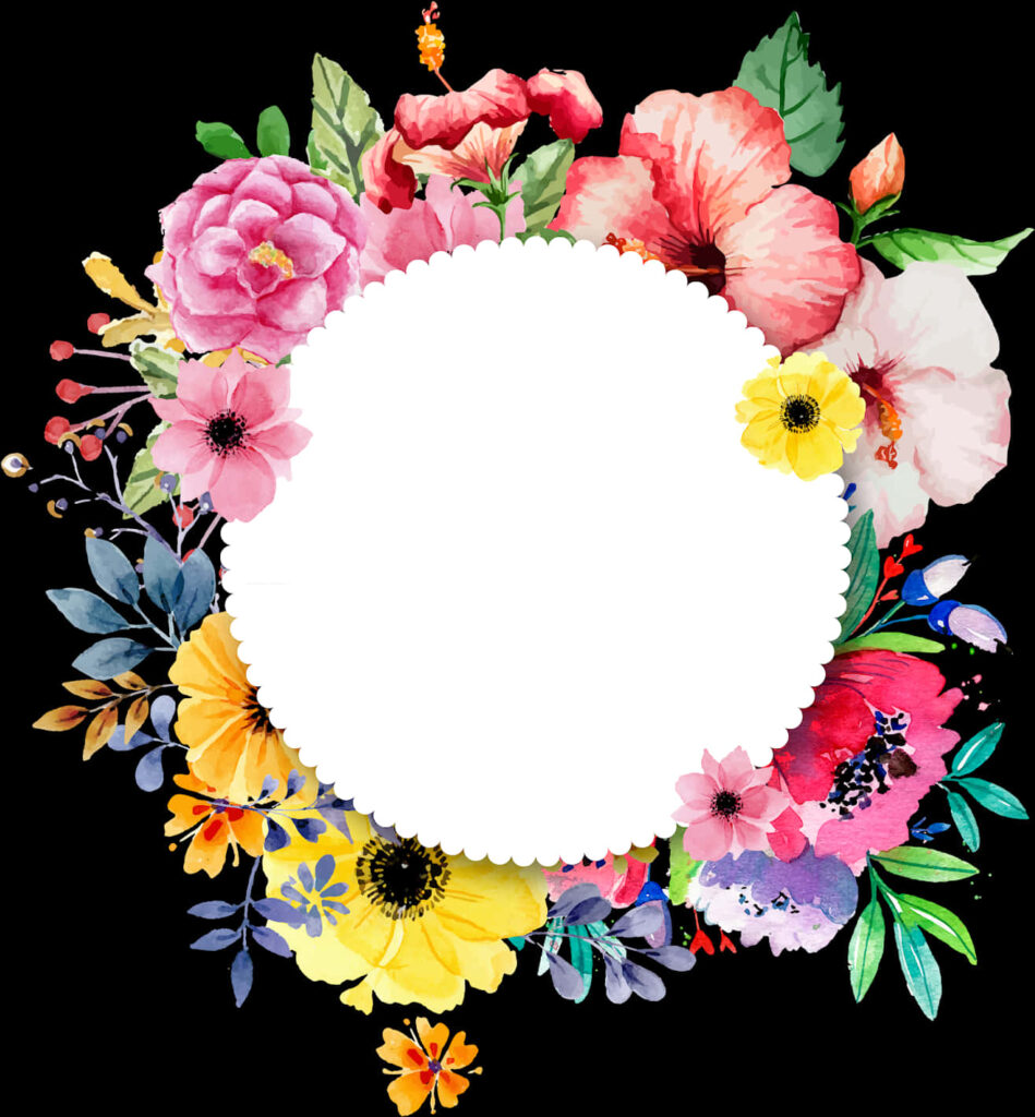 Vibrant Floral Frame Wallpaper: Colorful Flowers on Black Background