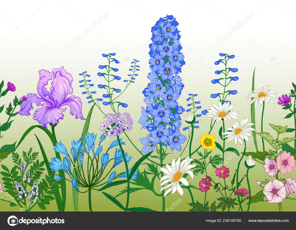 Vibrant Floral Wallpaper: Illustrated Flowers on Soft Gradient Background