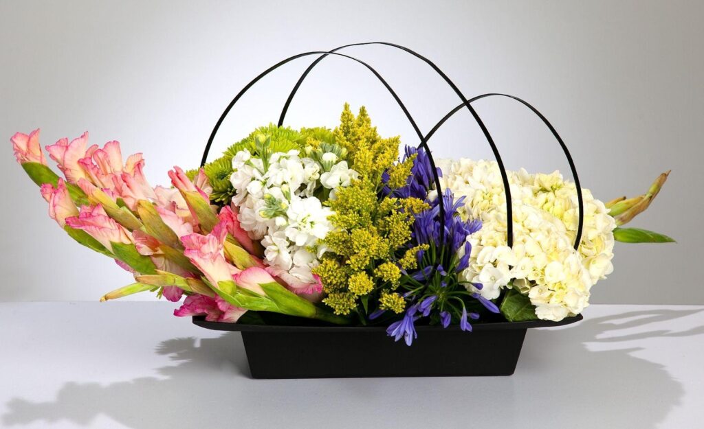 Elegant Floral Wallpaper: Gladiolus, Hydrangeas & Freesias in Basket