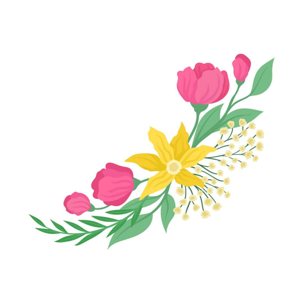 Vibrant Pink Floral Design with Yellow Flower on White Background Wallpaper