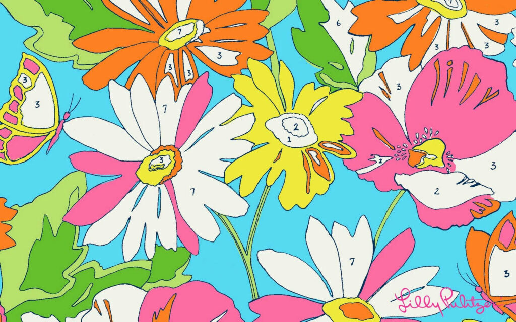 Whimsical Floral Wallpaper: Cheerful Daisies & Poppies on Blue