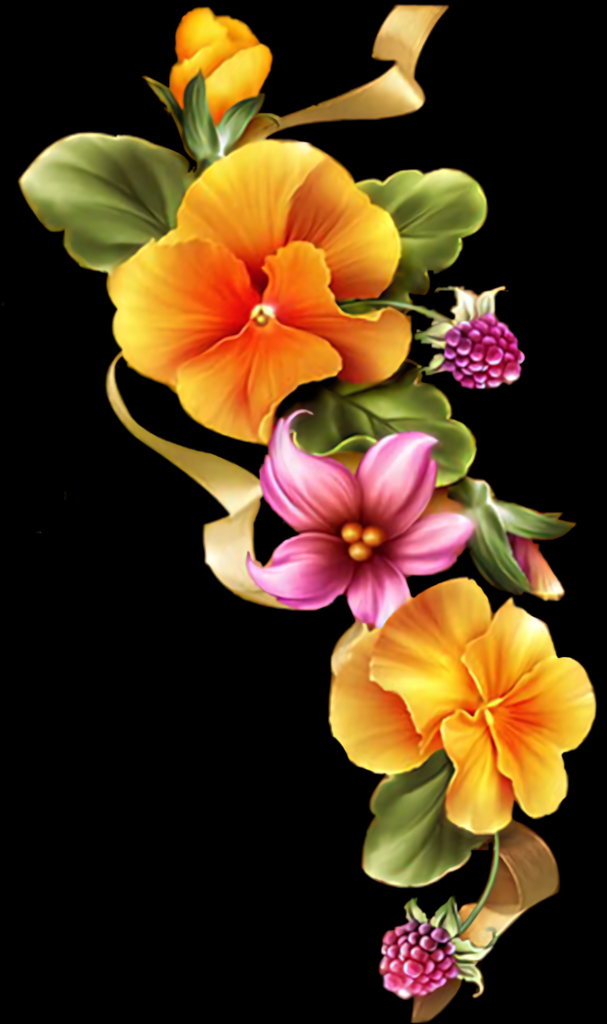 Vibrant Floral Wallpaper: Bright Orange & Pink Flowers with Green Leaves